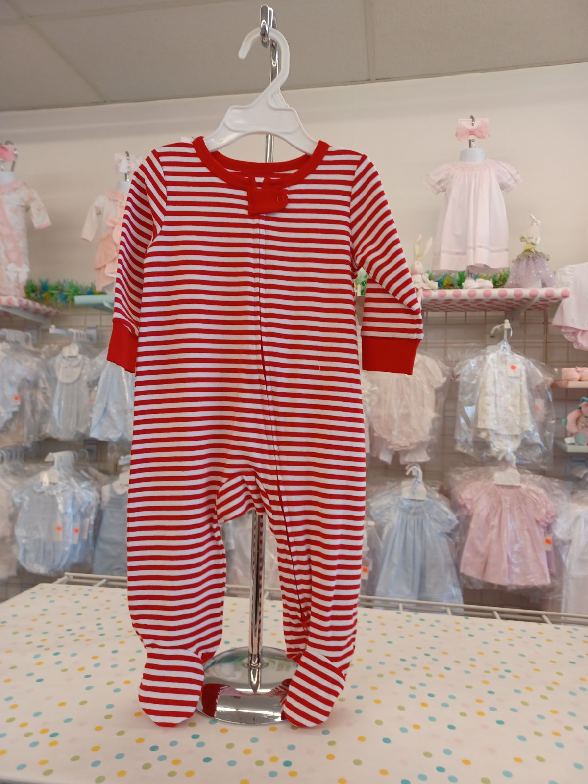 Red White Stripe 1 Piece with Feet