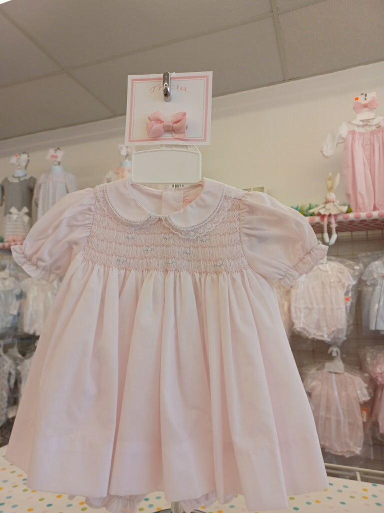 Newborn Girl's Smocked Dress With Bloomers and Bonnet
