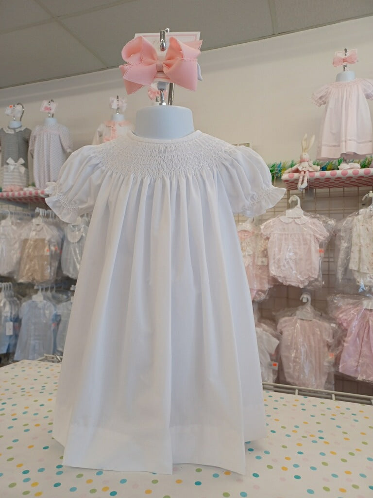 GIRLS SMOCKED WHITE DRESS GIRLS SMOCKED WHITE DRESS