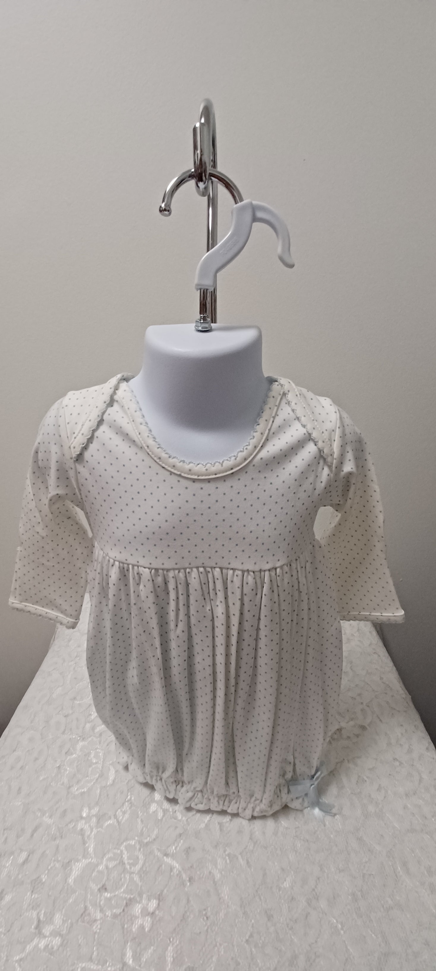 White 100% Pima Cotton Gown With Blue Dots
