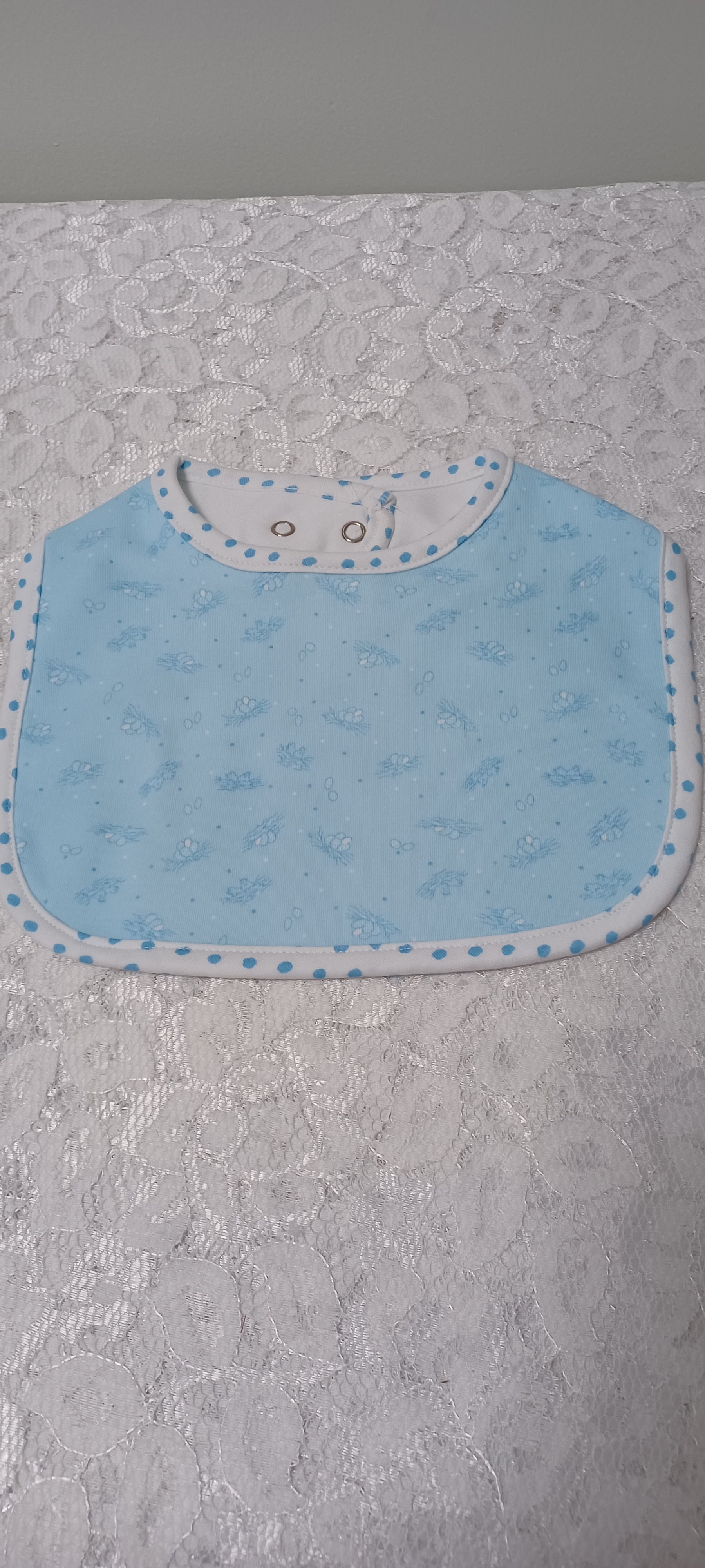 Blue Cotton Bib With Blue Dot Trim