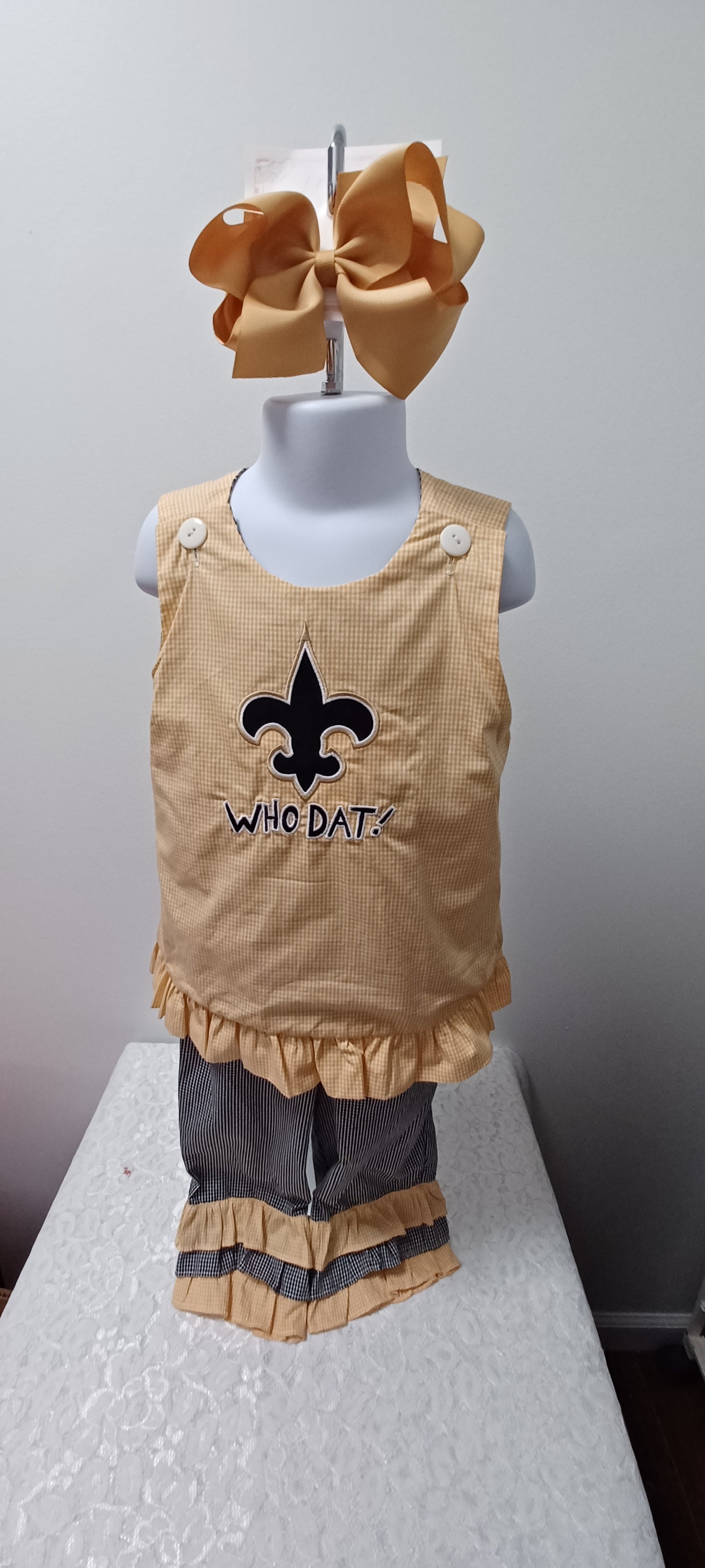 Black And Gold Pant Set With Reversible Top Who Dat on The Gold Side Fleur de lis On The Other Side