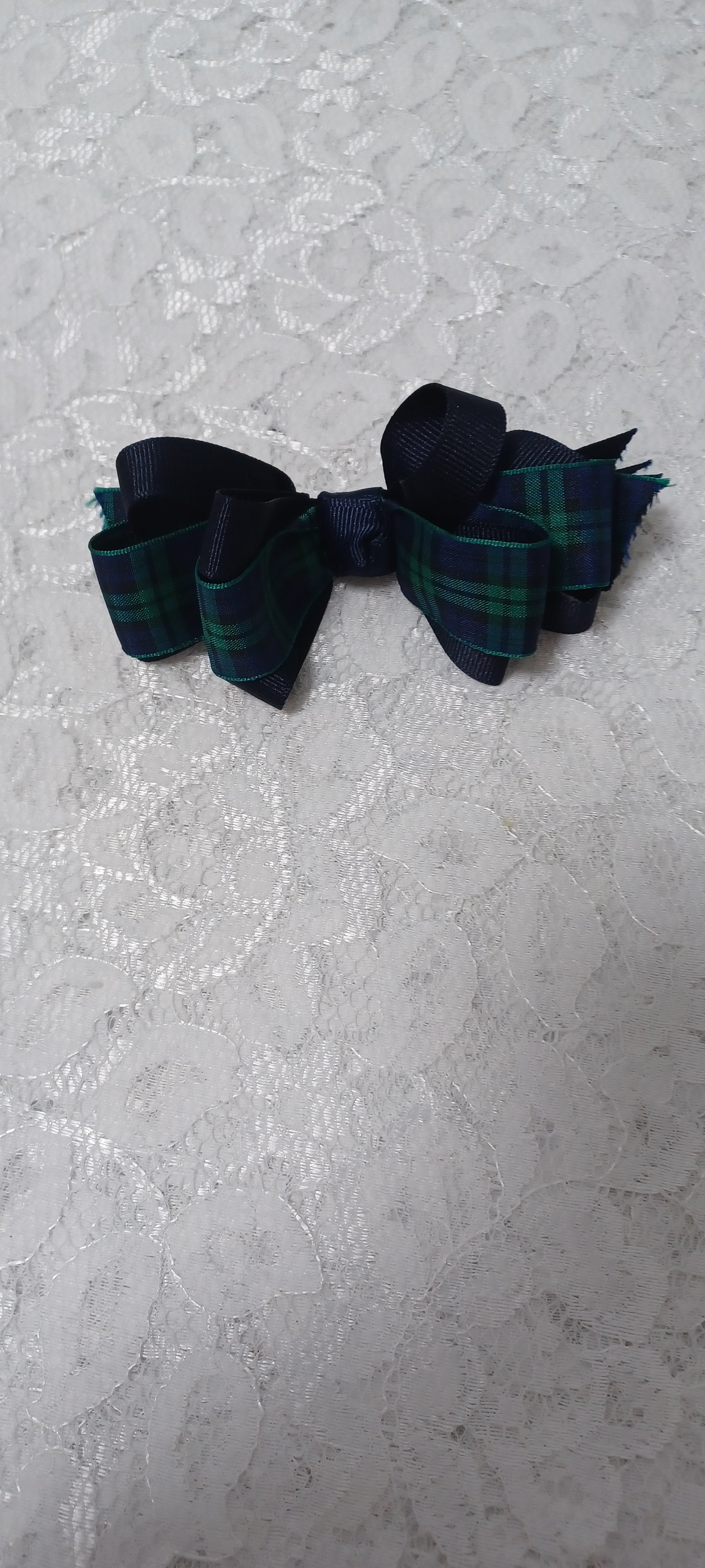Navy And Green Plaid Barrette Bow