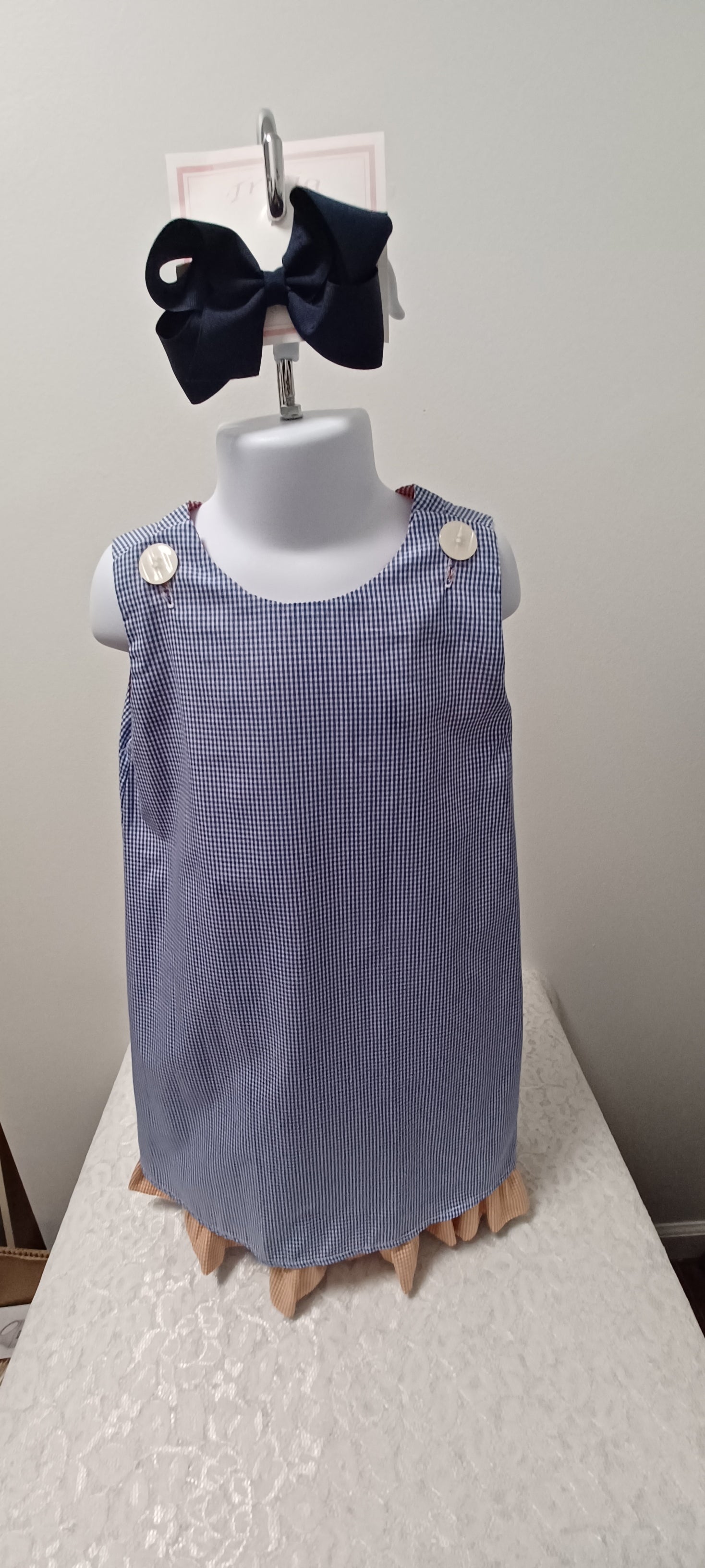 Reversible Jumper Royal Blue With Orange Ruffle  Red Gingham With Royal Blue Ruffle