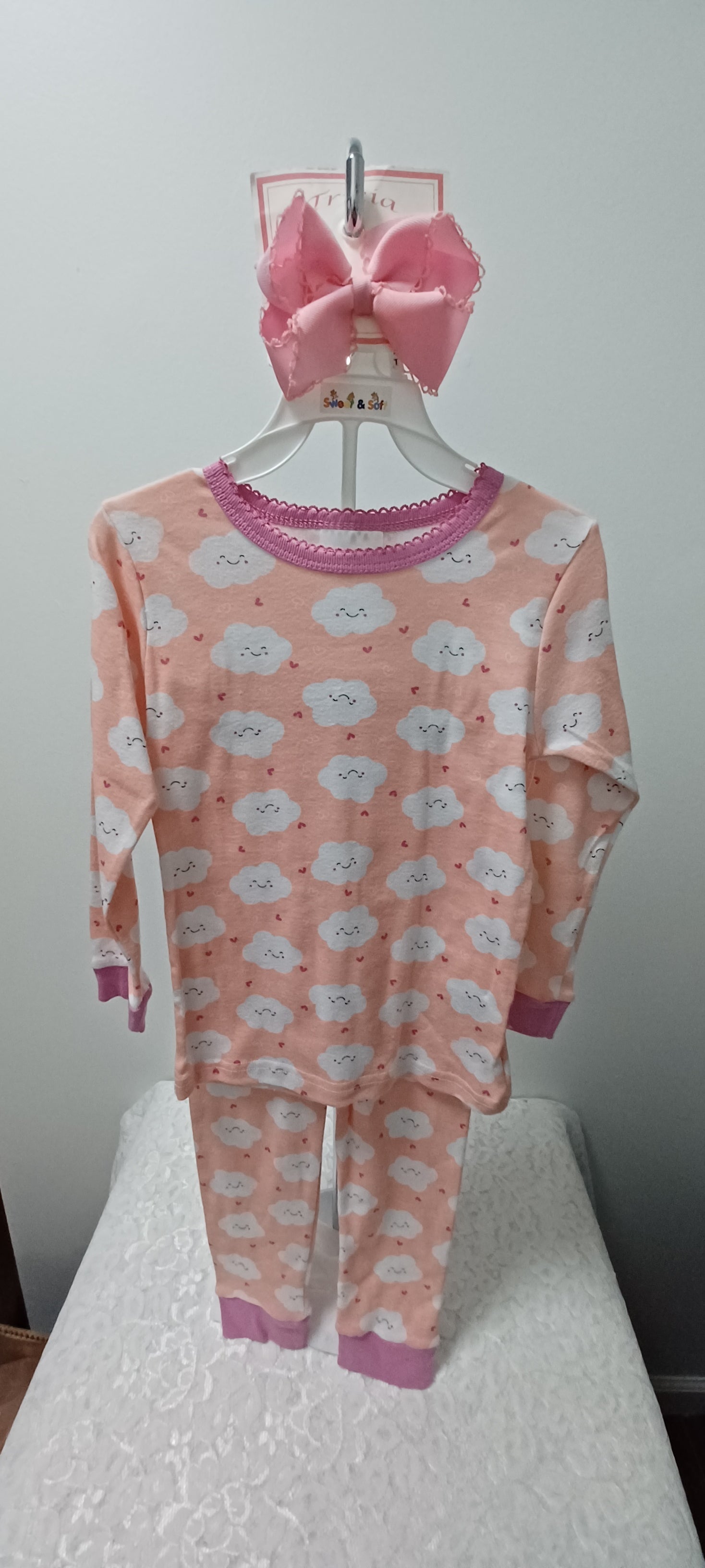 Girls Pink Pajamas With Clouds