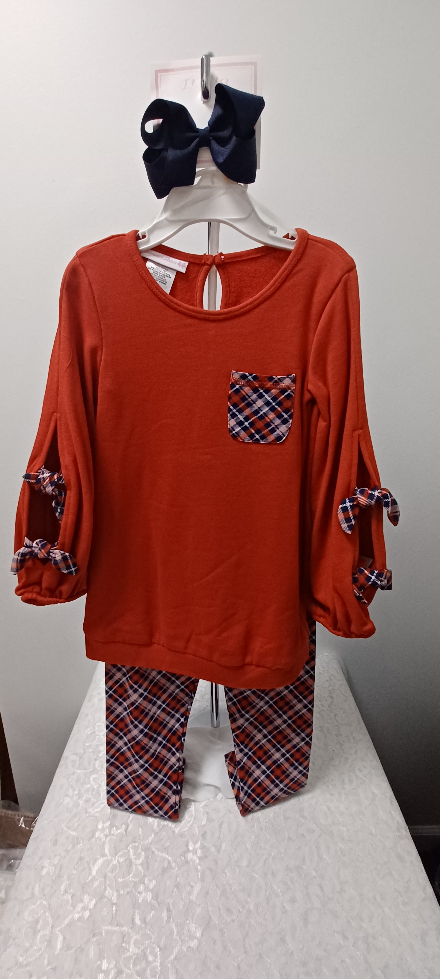 Girls Red White Blue Pant Set With Bows on the Sleeves