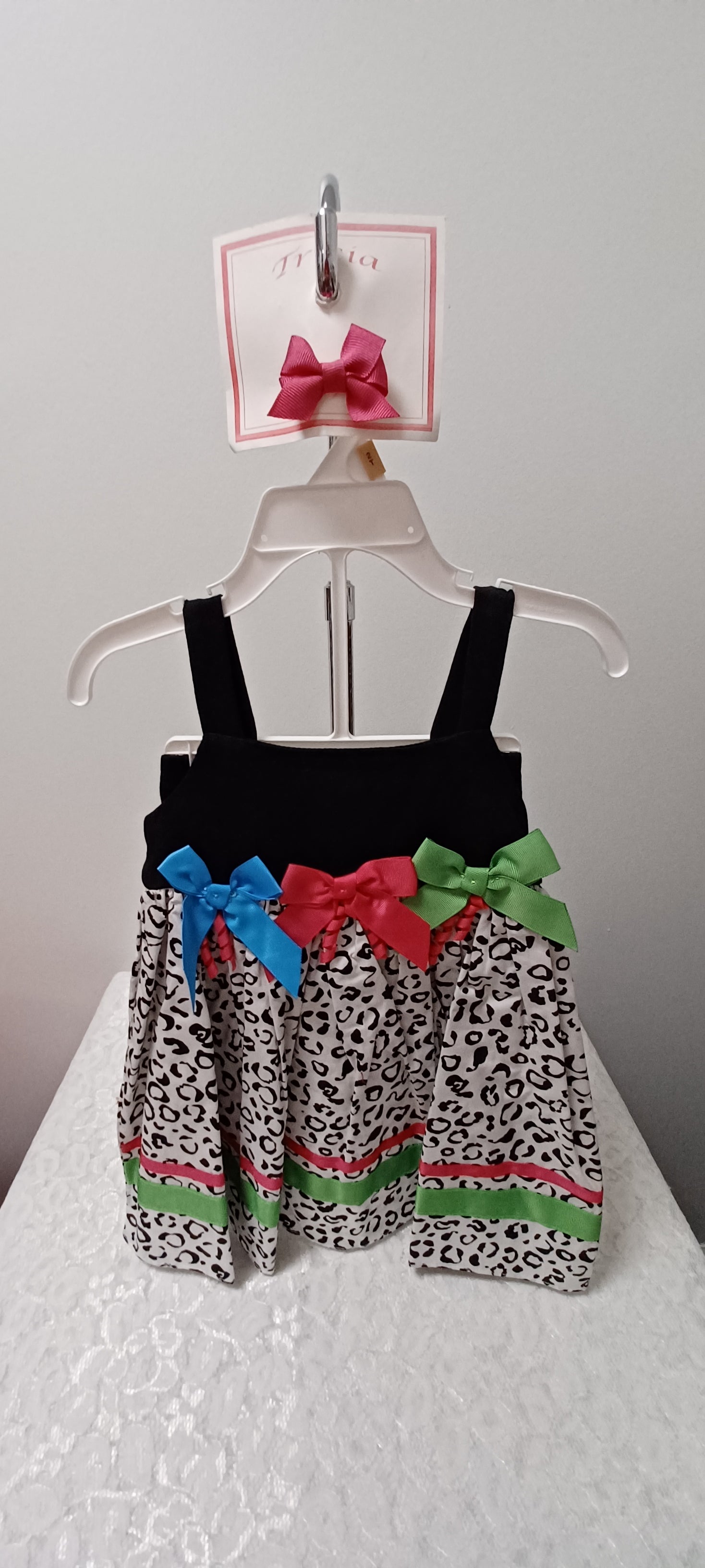 Girls Black and White Short Set With Pink Green and Blue Bows