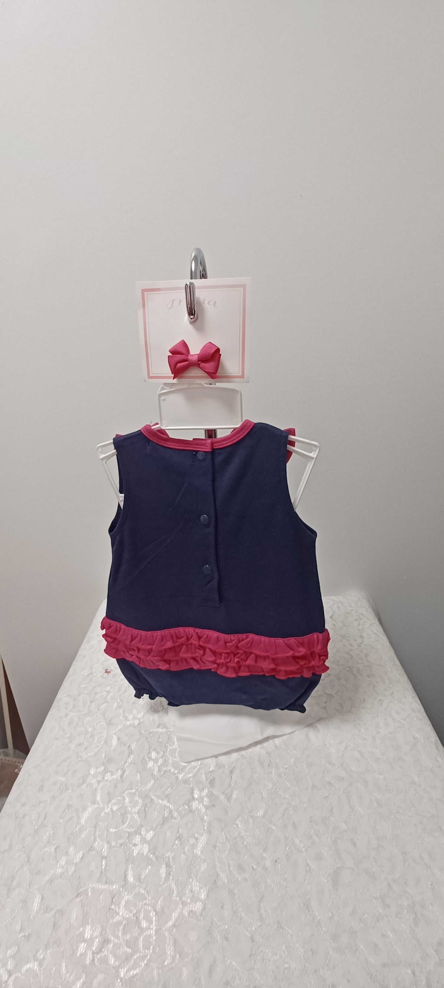 Hot Pink and Navy Knit Bubble With Crab Applique