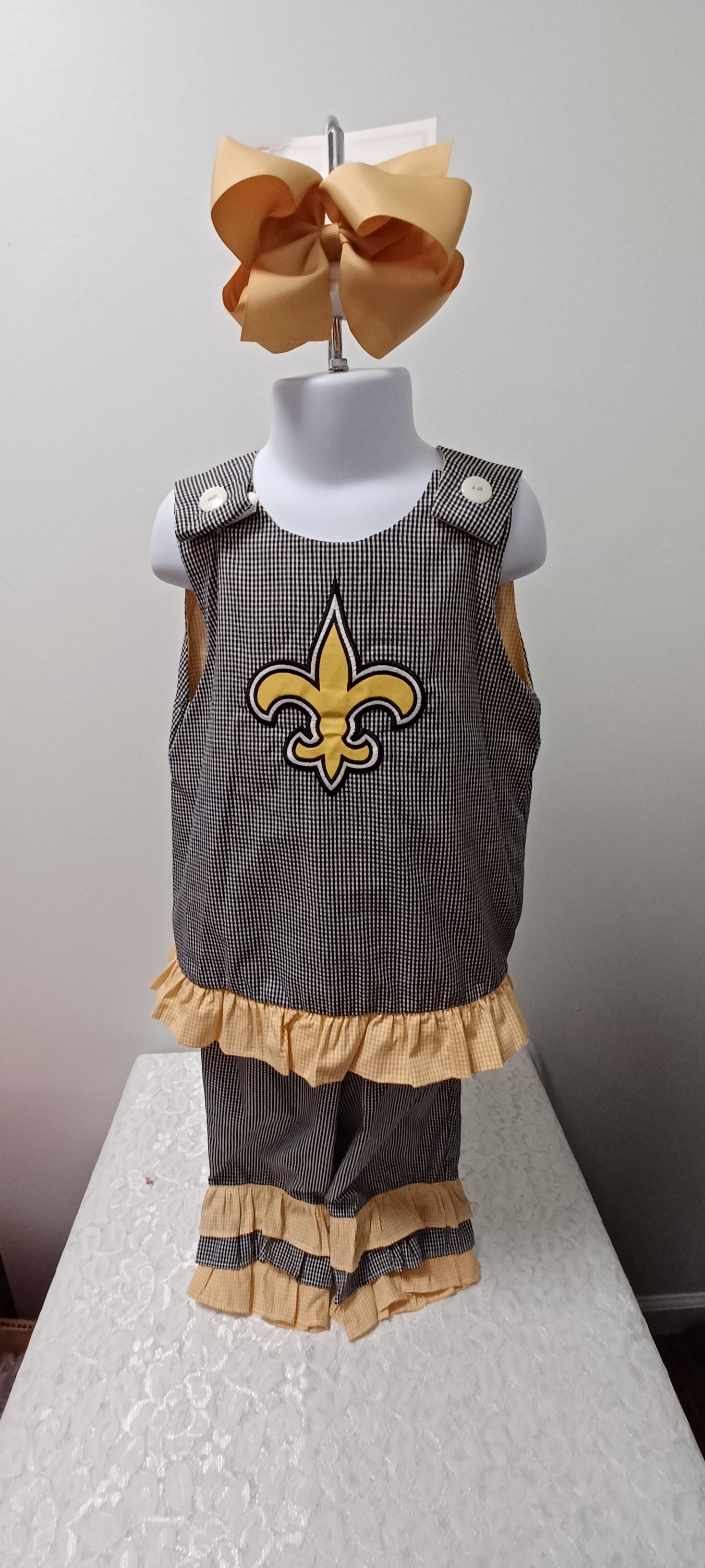 Black And Gold Pant Set With Reversible Top Who Dat on The Gold Side Fleur de lis On The Other Side