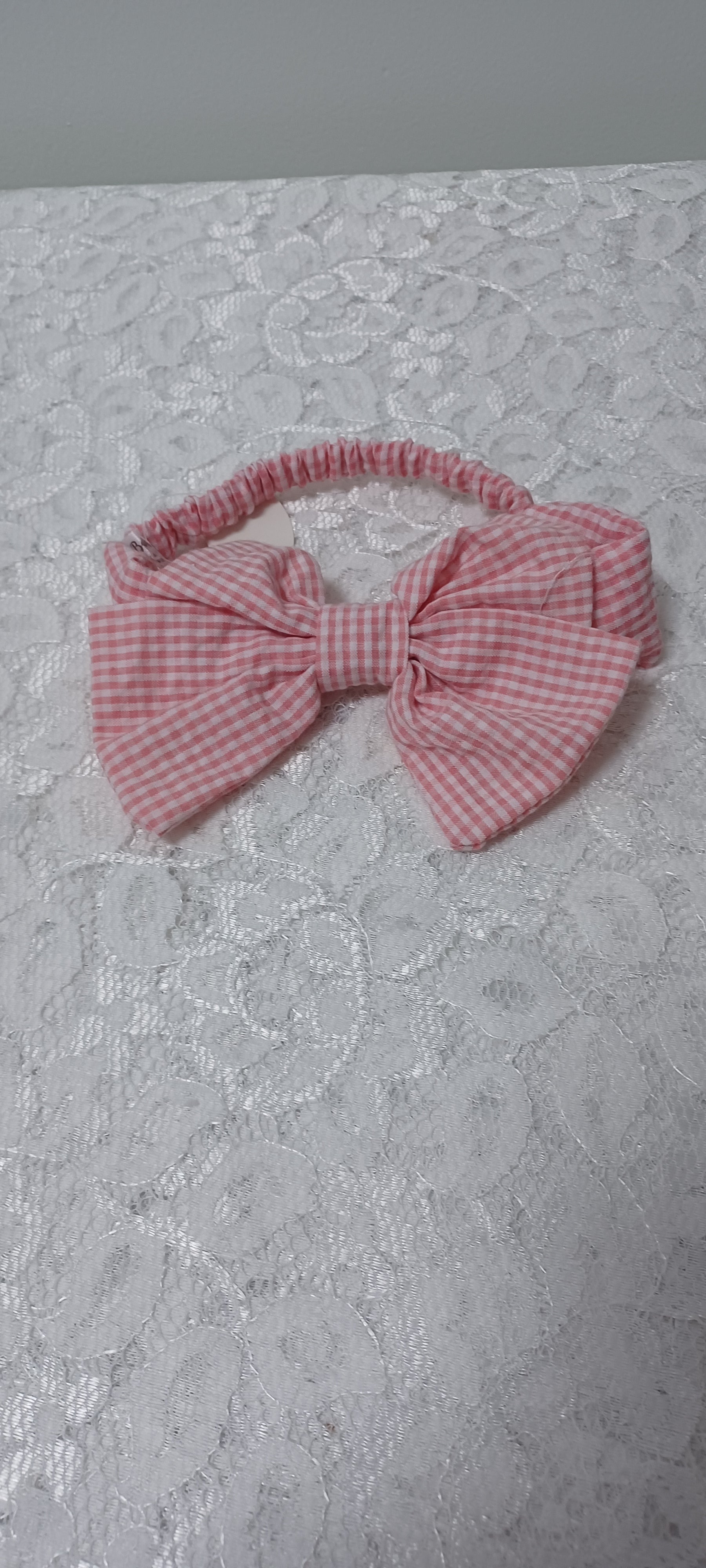 Pink And White Gingham Headband