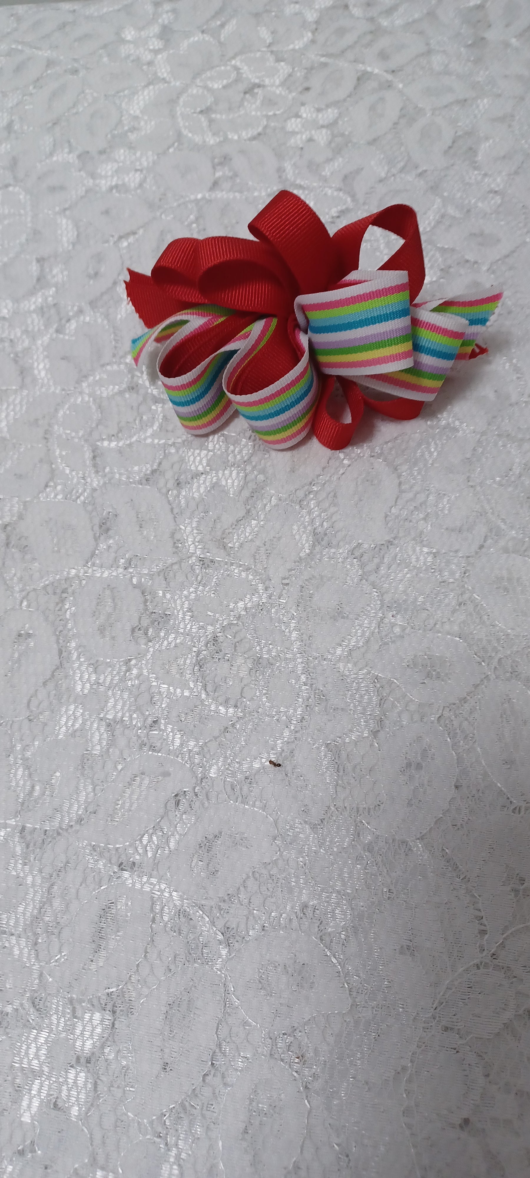 Red Barrette Hairbow With Assorted Ribbon