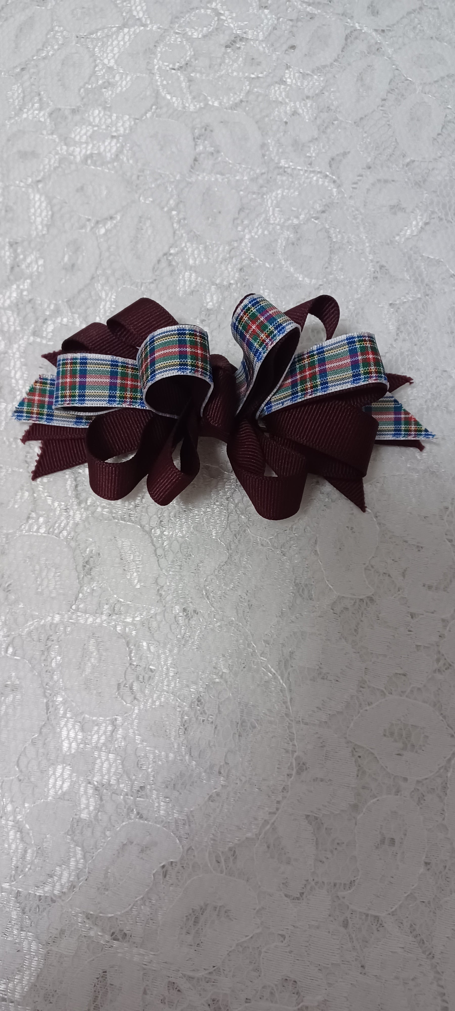 Burgundy Plaid Barrette Hair Bow