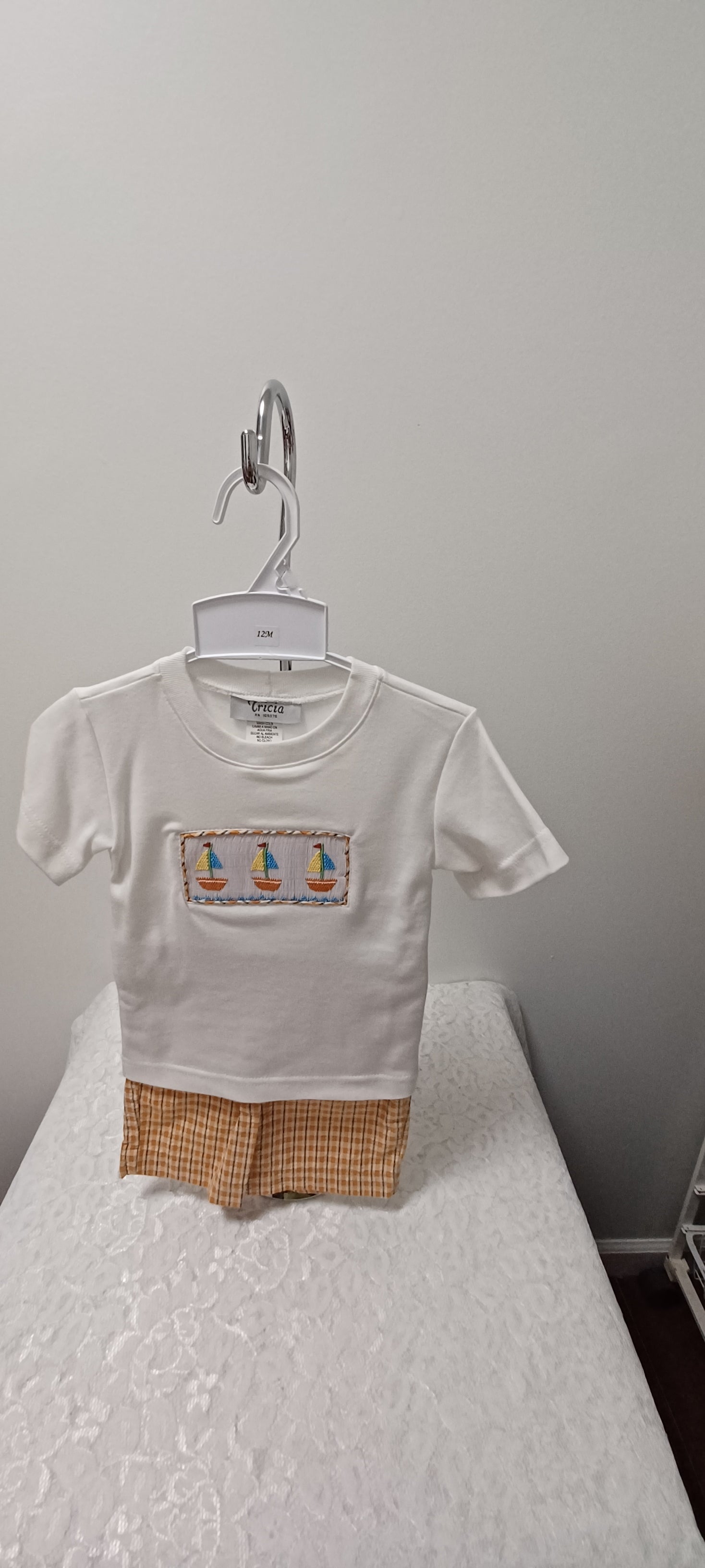 Boys Short Set With Smocked  Sailboats