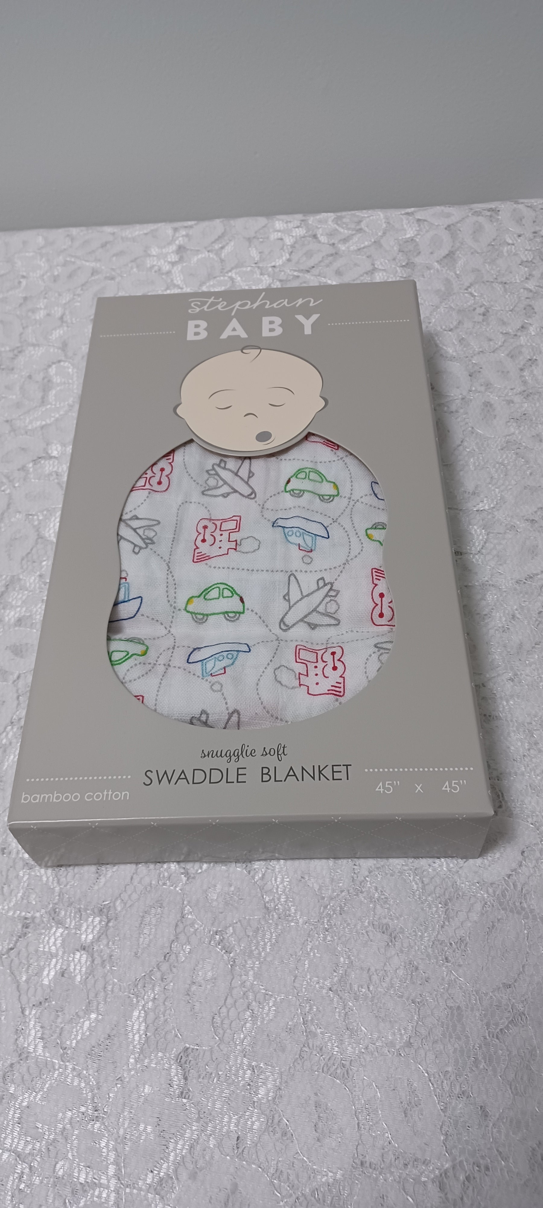 Boys Transportation Print Bamboo Cotton Swaddle Blanket 45x45