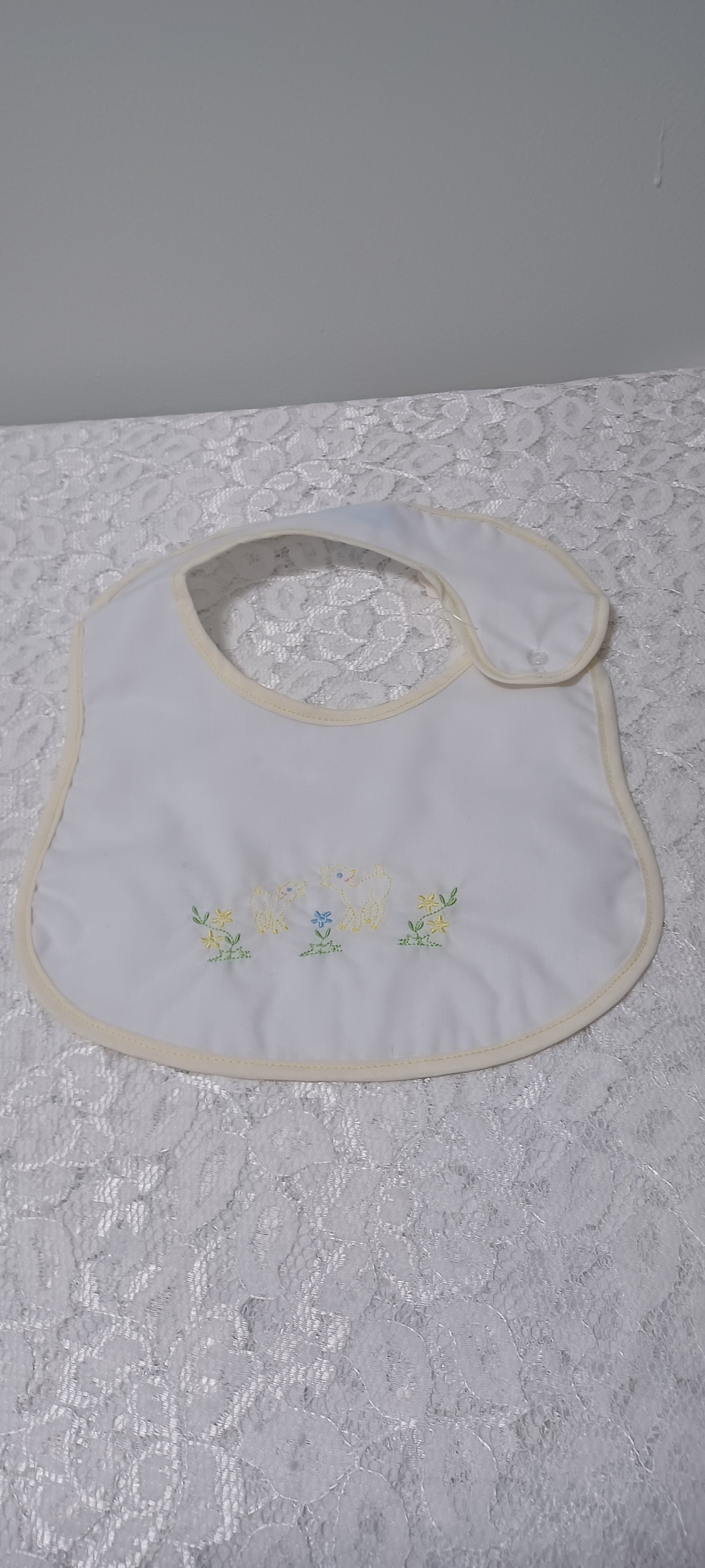Handmade Embroidery Bib With Yellow Deer and Yellow Trim