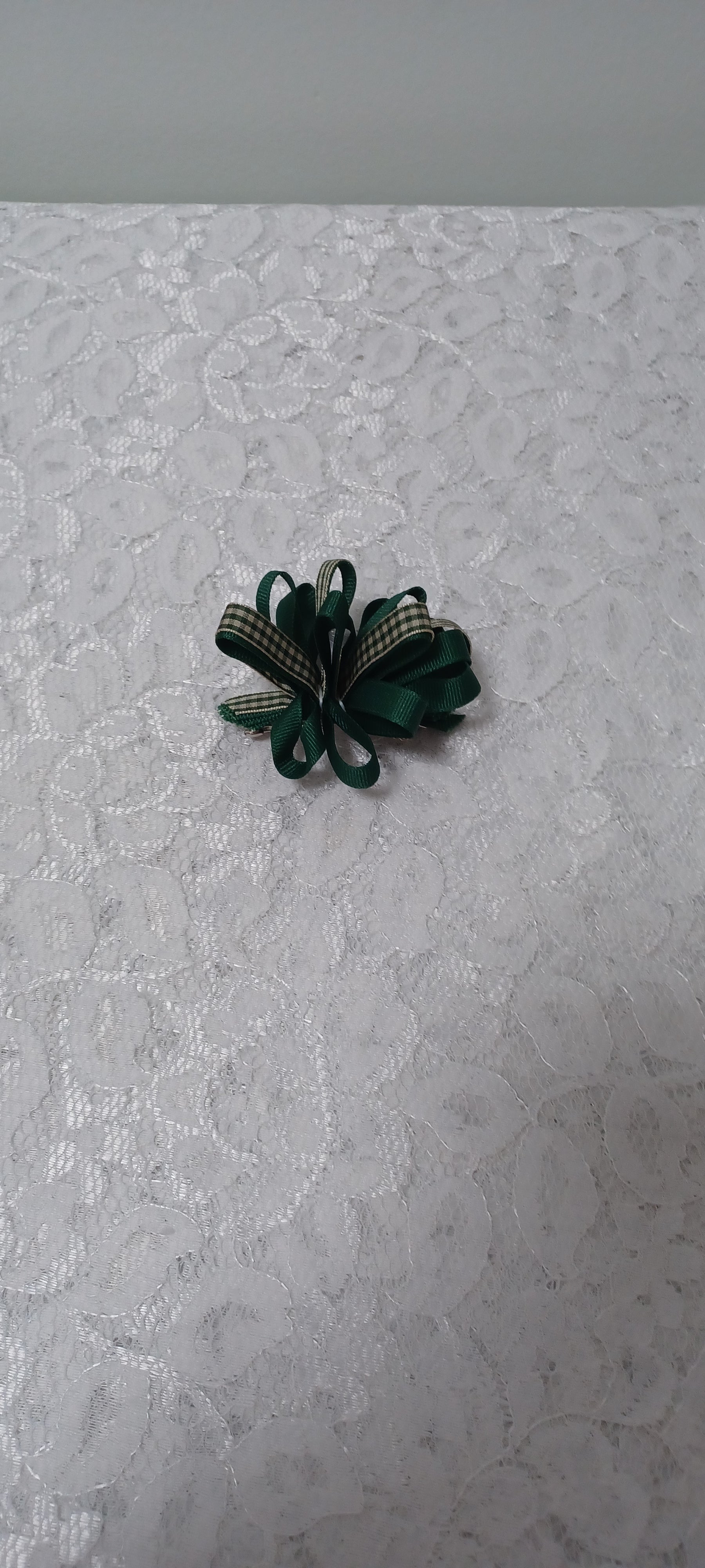 Green And Tan Barrette Hair Bow