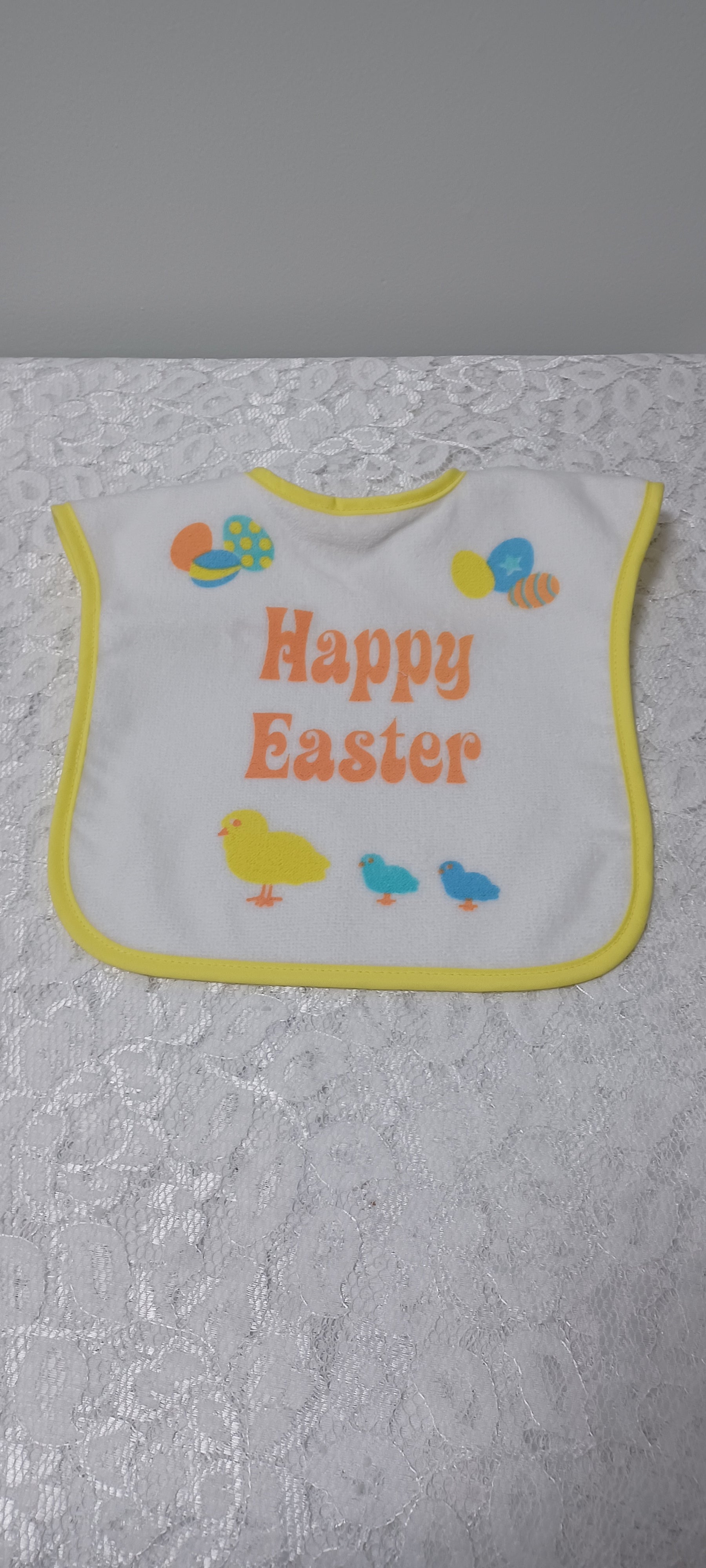Happy Easter Bib With Yellow Trim