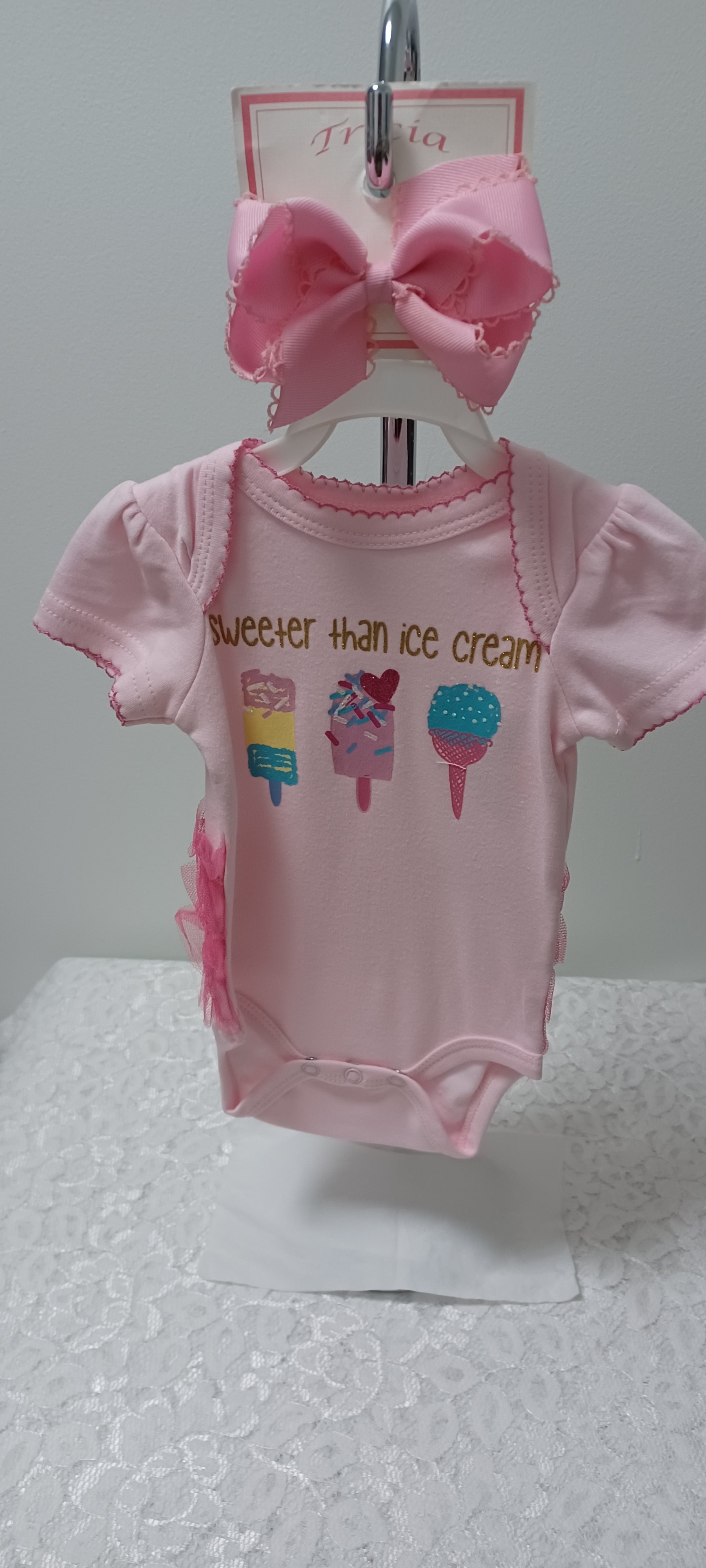 Girls Pink Knit One Pc Sweeter Than Ice Cream With Matching Hat