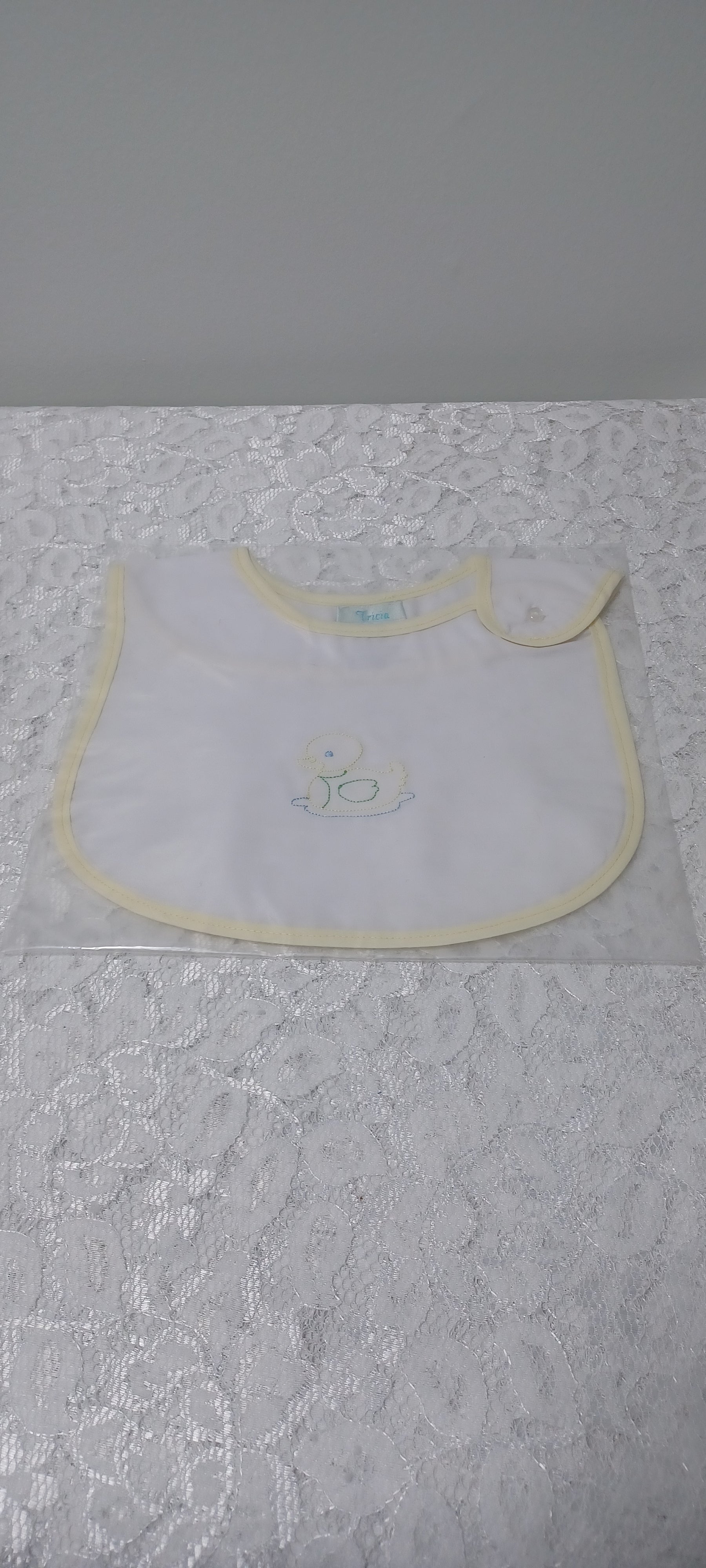 Bib With Embroidery Duck And Yellow Trim