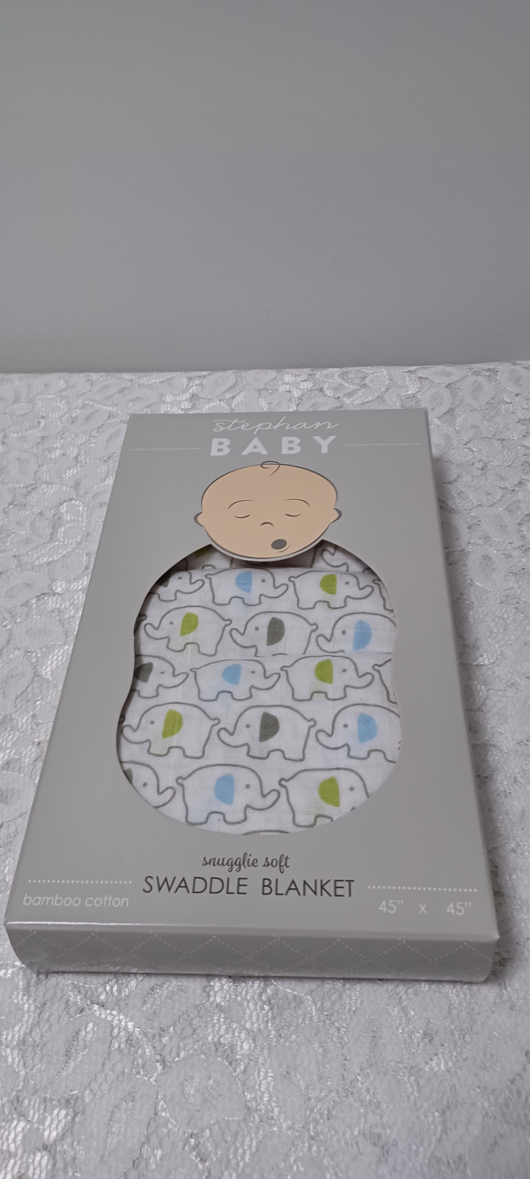 Boys Blue and Green Elephant Bamboo Cotton Swaddle Blanket 45x45