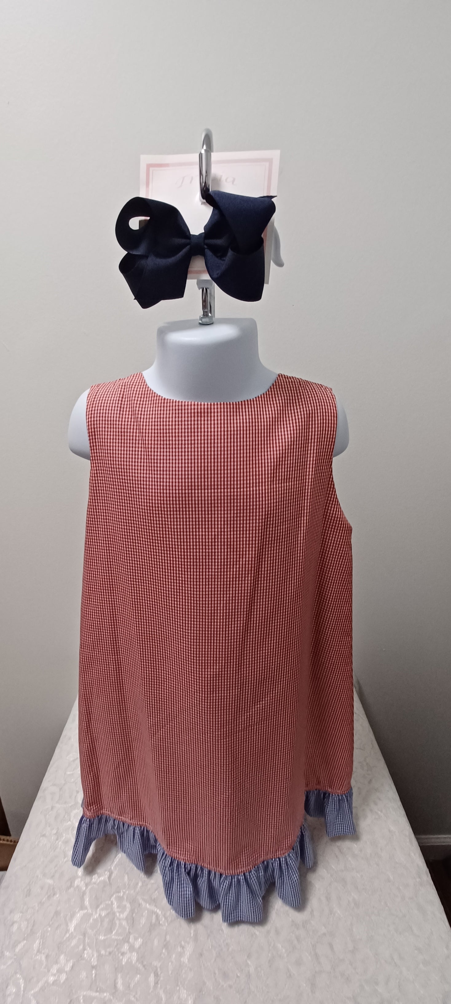 Reversible Jumper Royal Blue With Orange Ruffle  Red Gingham With Royal Blue Ruffle