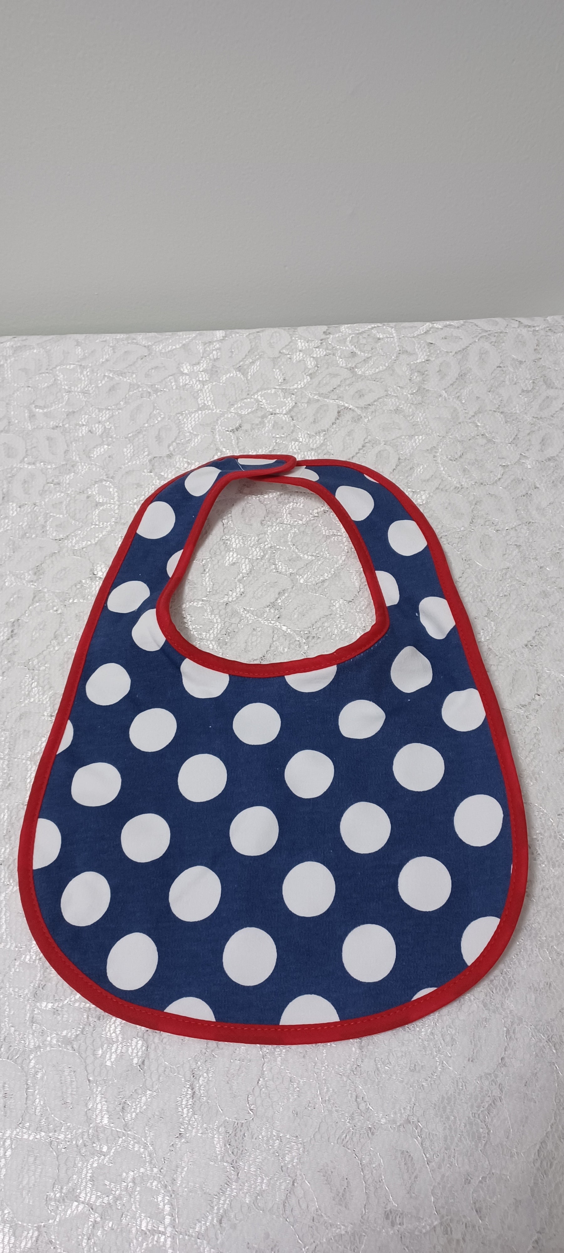 Navy Dot Bib With Red Trim