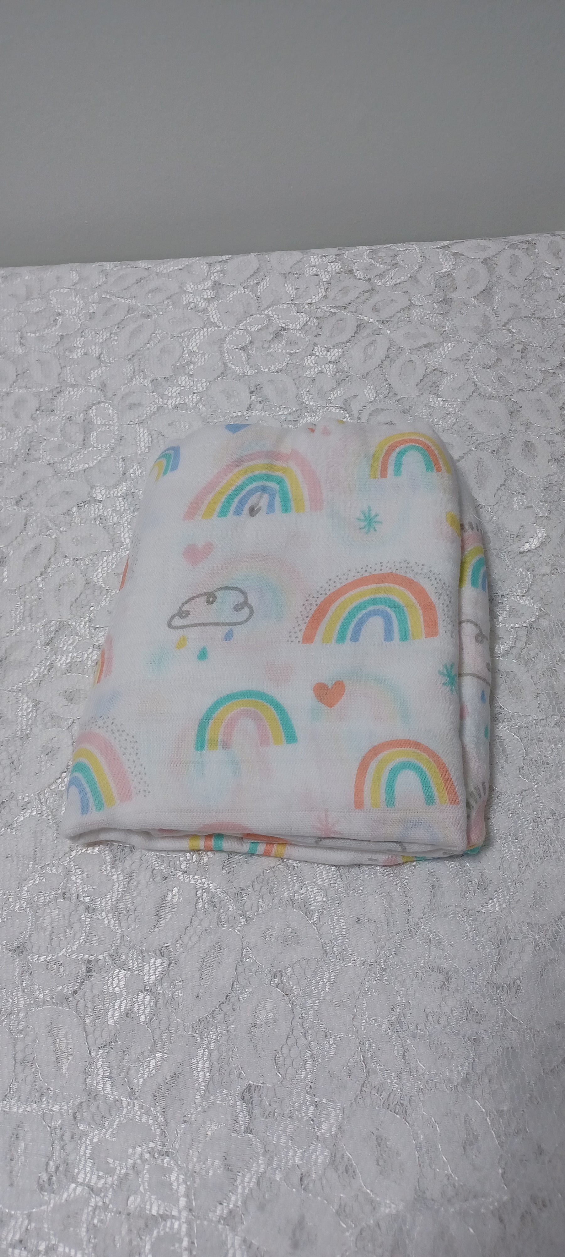 Rainbows and Clouds Bamboo Cotton Swaddle Blanket