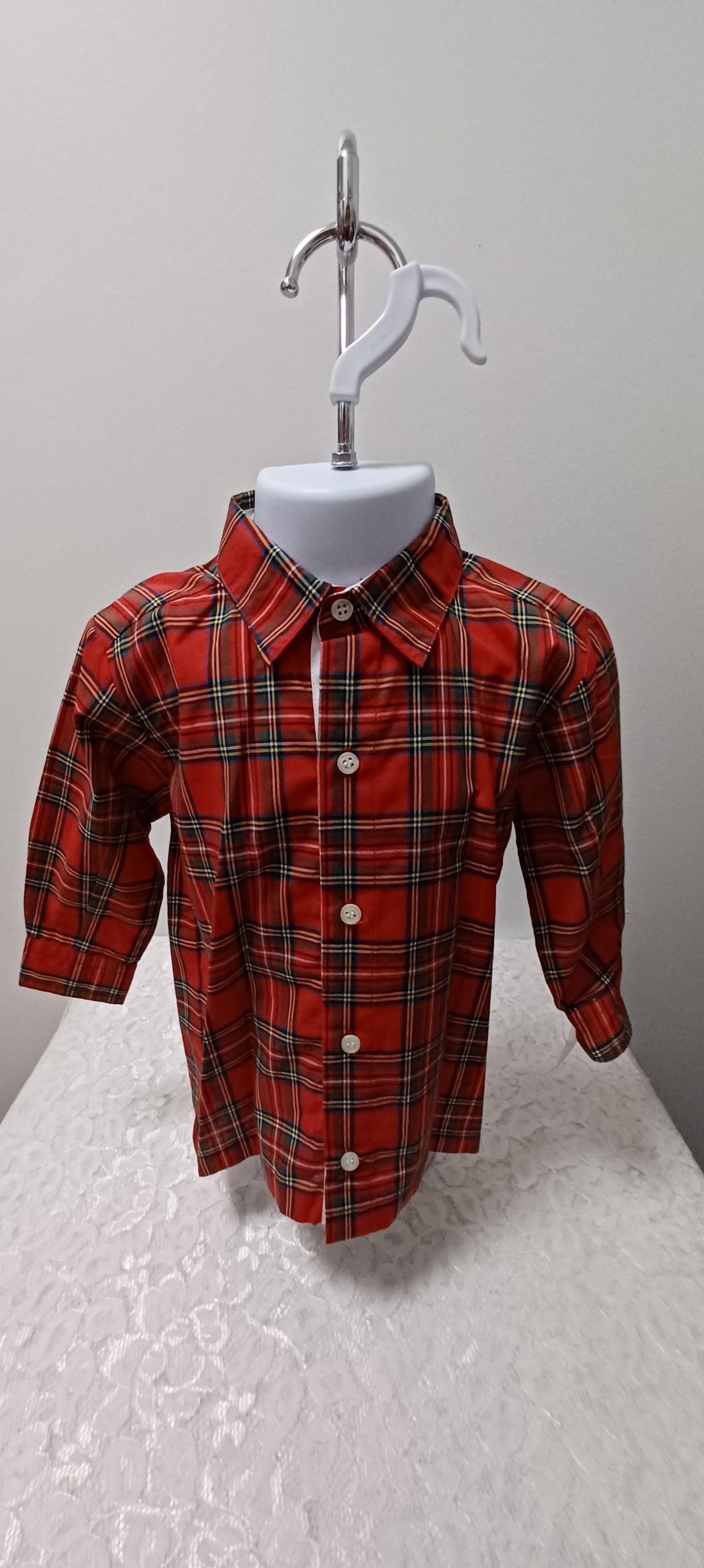 Boys Long Sleeve Red Plaid Shirt