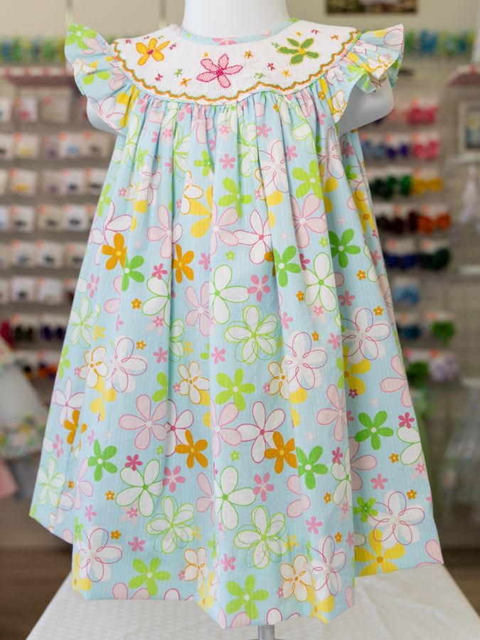 Hand Smocked Floral Bishop Dress