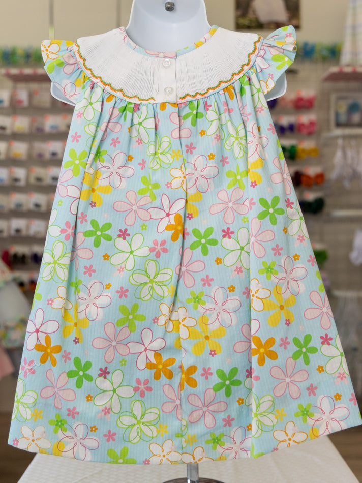 Hand Smocked Floral Bishop Dress