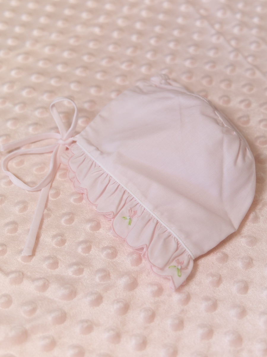 Newborn Pink Embroidered Bubble With Bonnet
